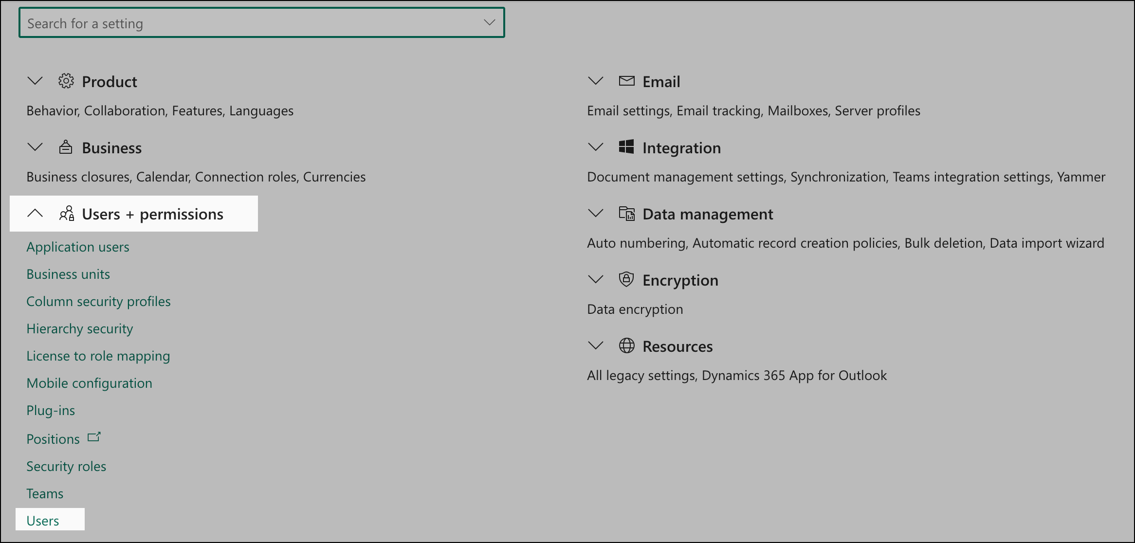 Users and permissions settings.