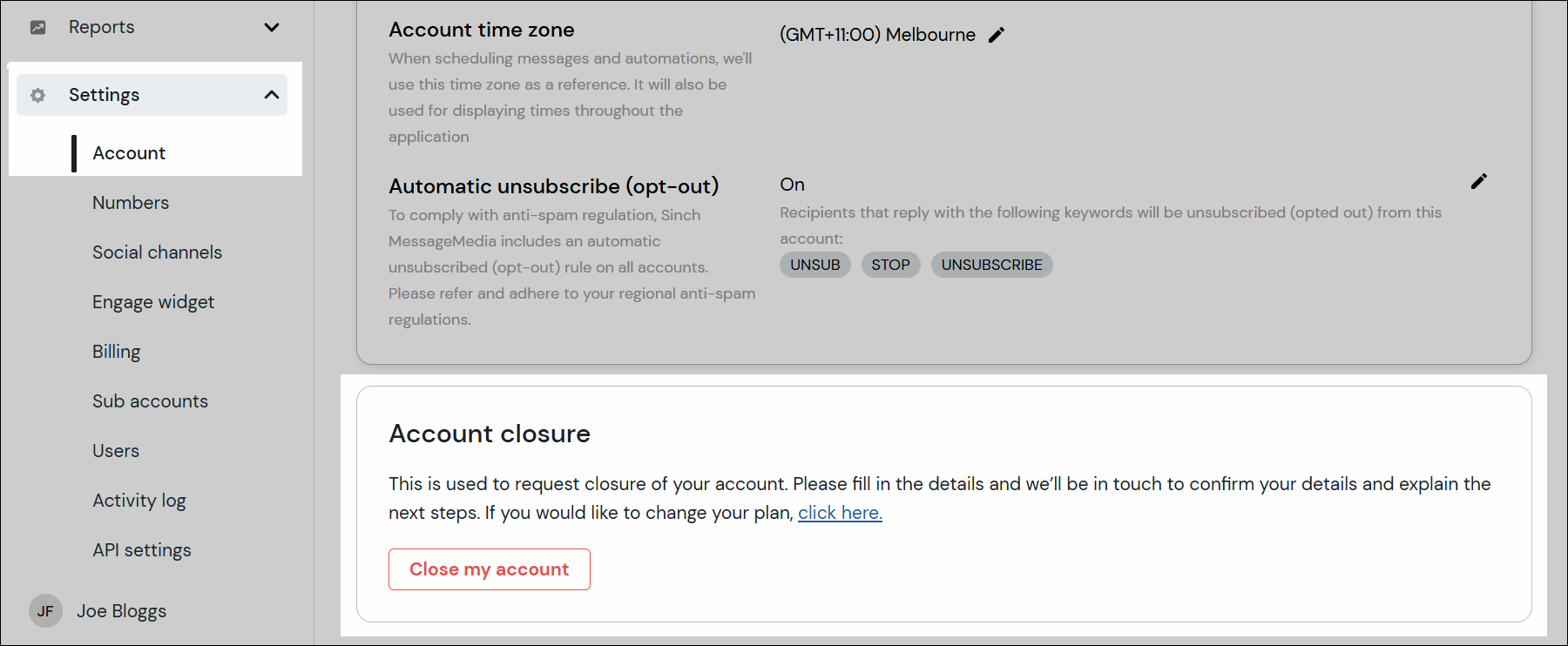 Account closure navigation steps