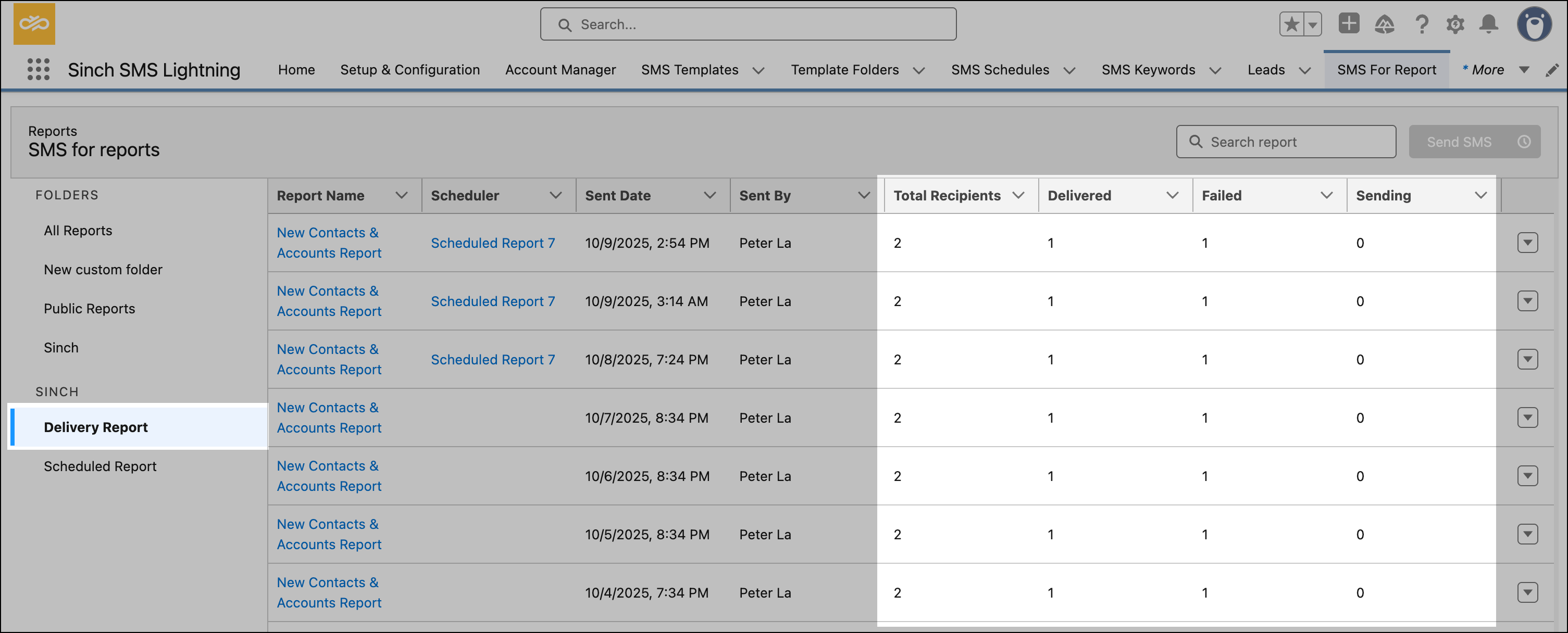 SMS for Reports - Delivery Report.