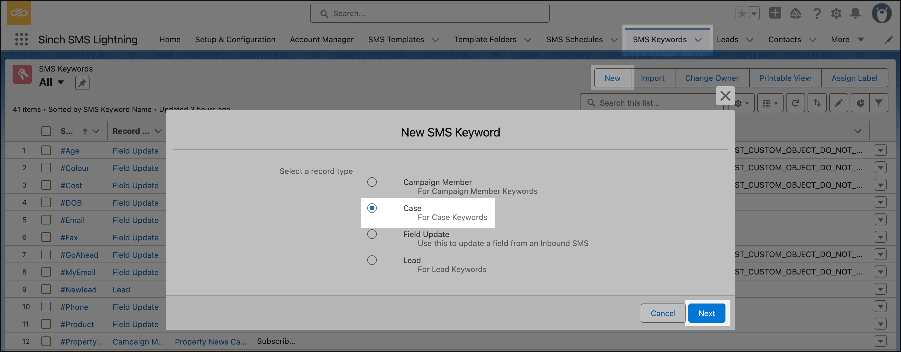Create case keyword.