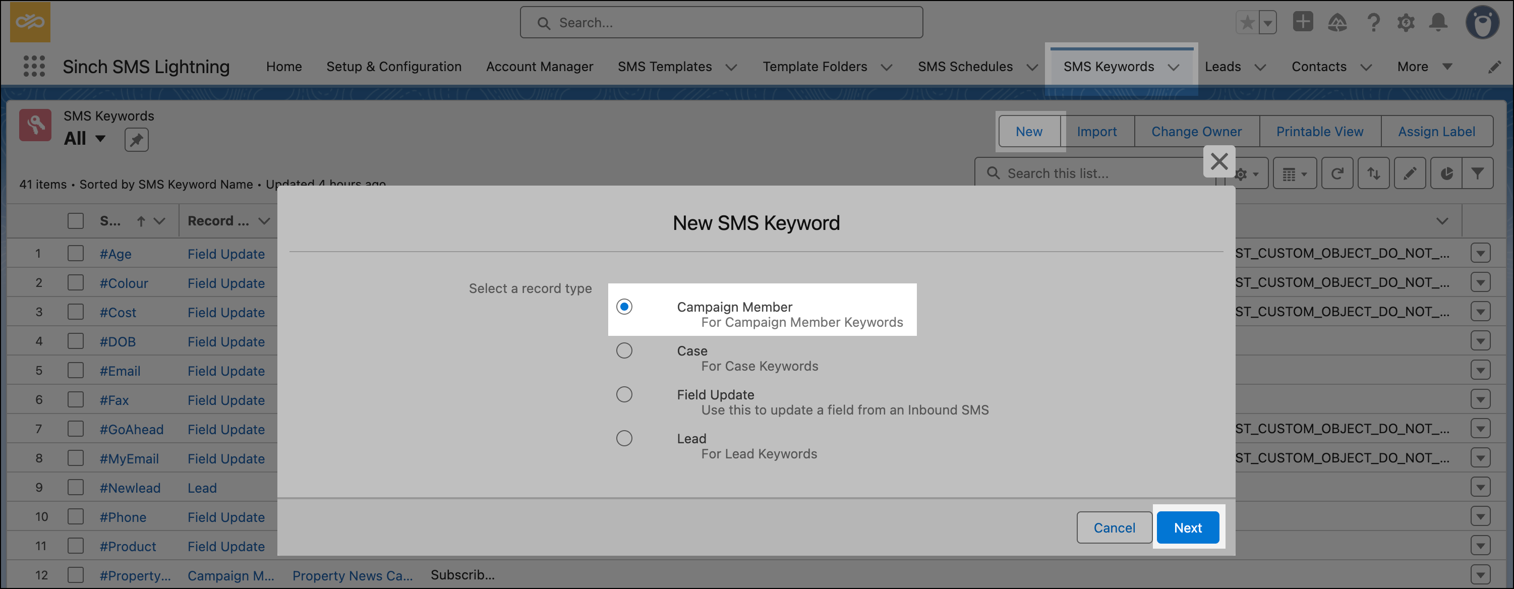 Create campaign member keyword.