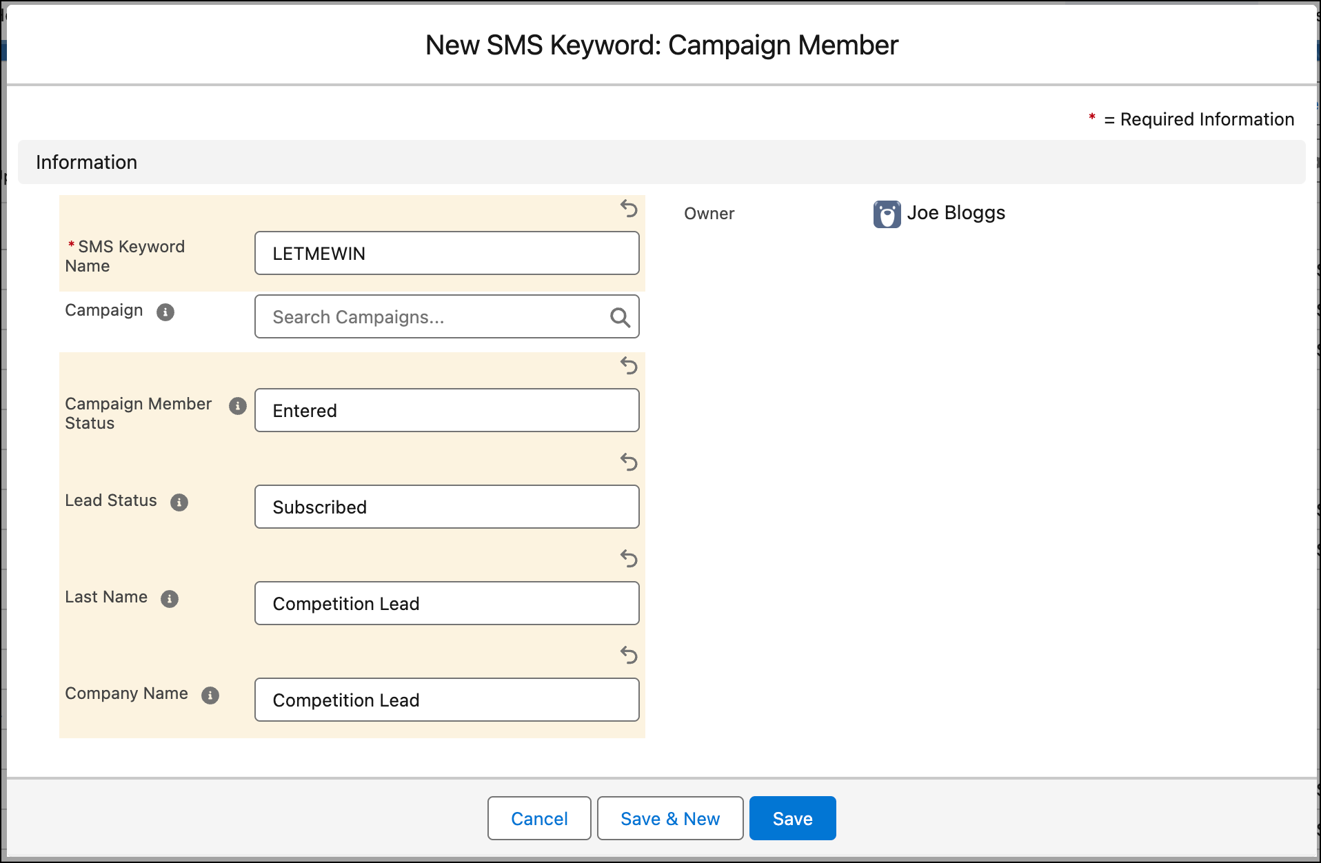 Configure Campaign Member keyword.