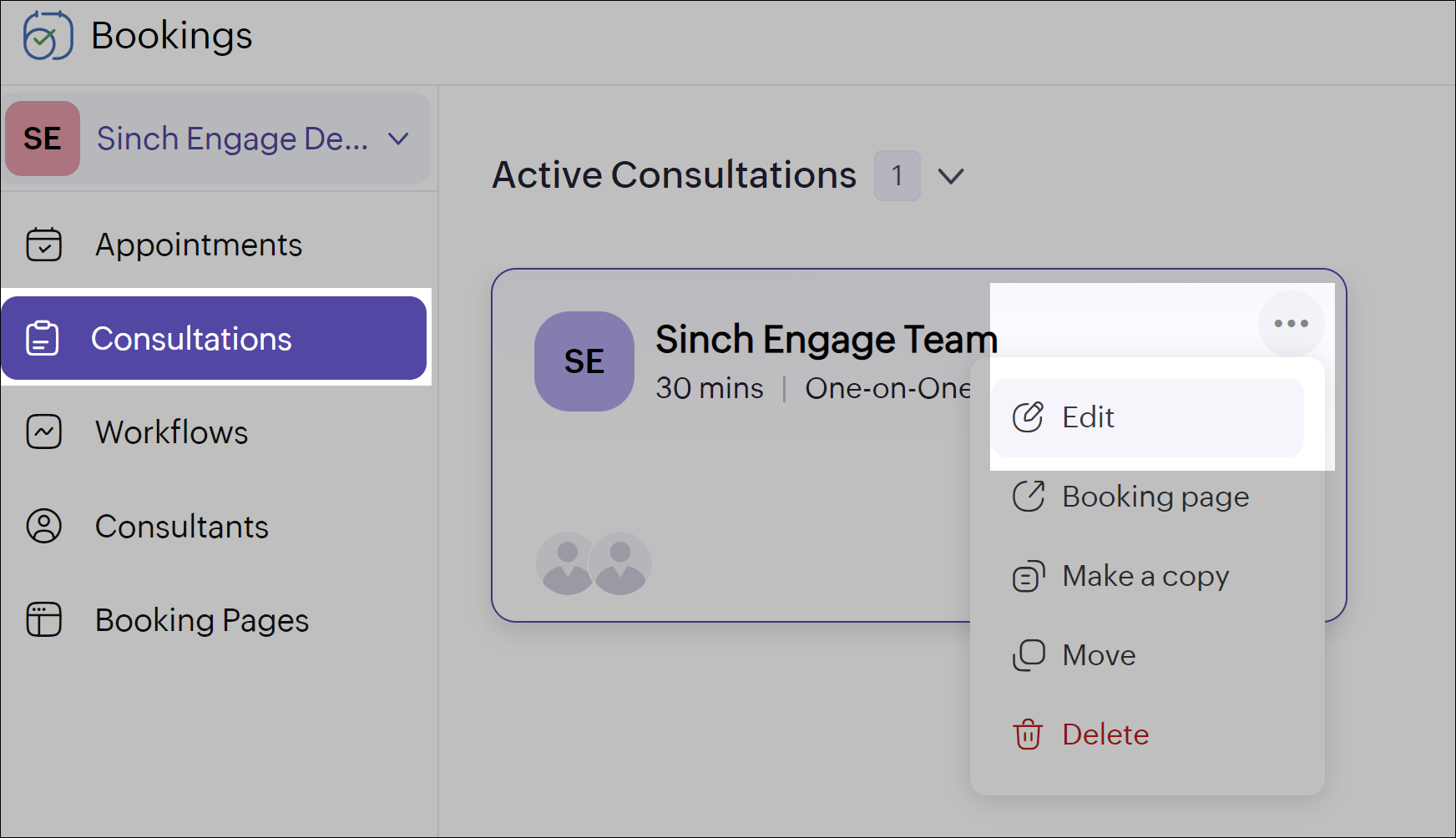 Edit consultation in Zoho Bookings.