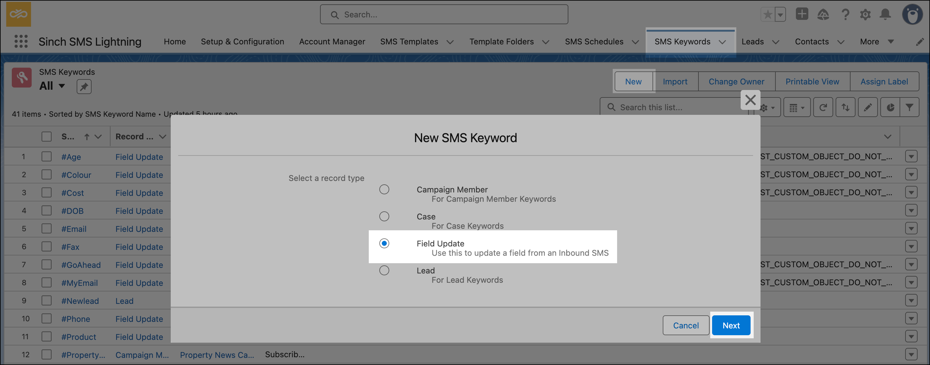 Create Field Update keyword.