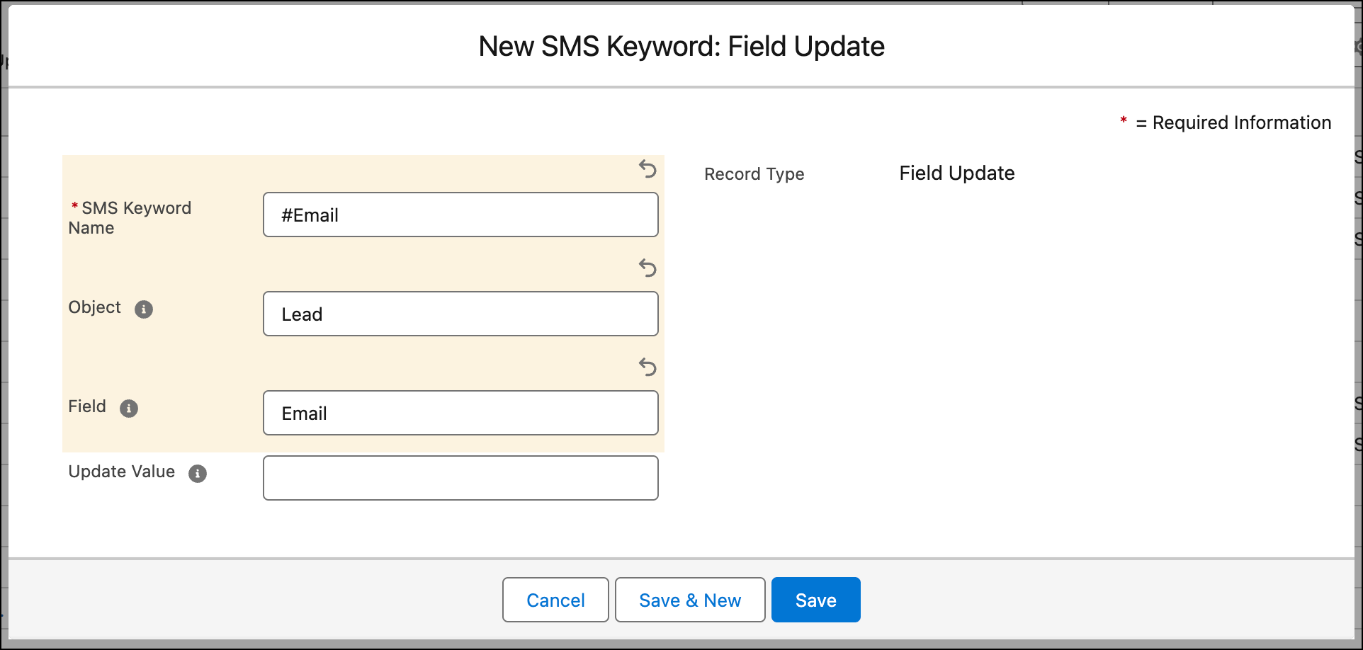 Configure Field Update keyword.