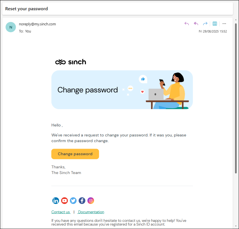 screenshot of reset password email