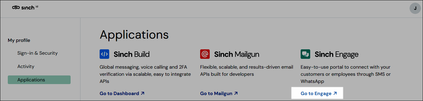  screenshot showing the applications selection page