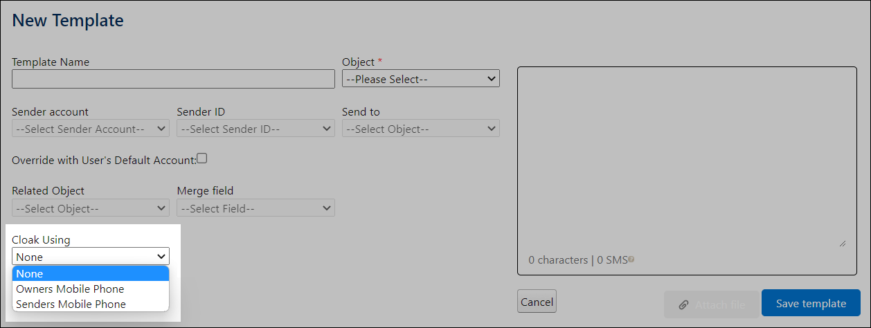 Cloak options when creating template.