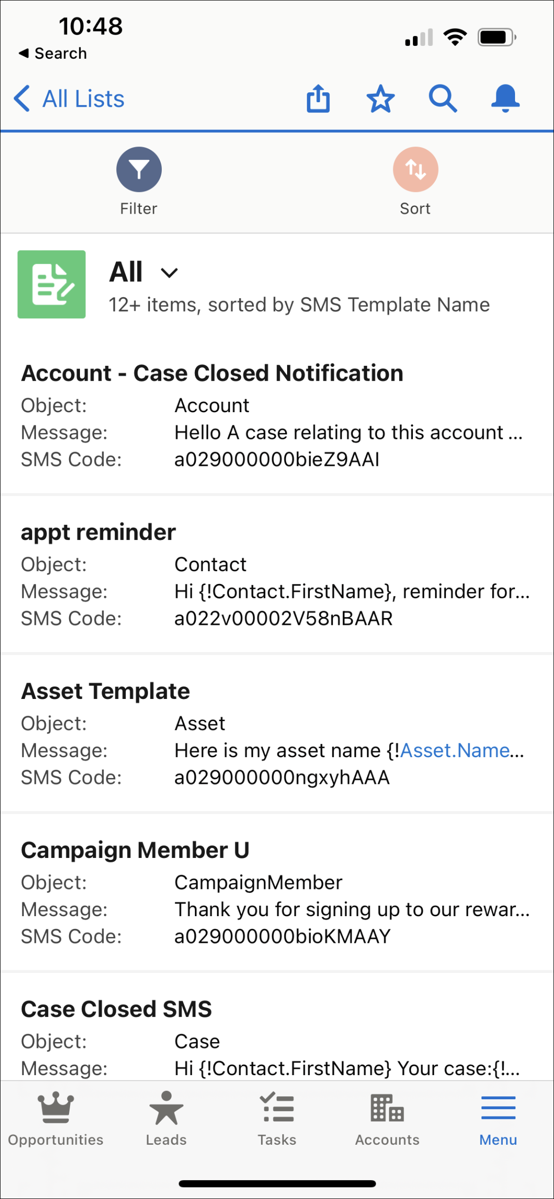 SMS Templates mobile app.