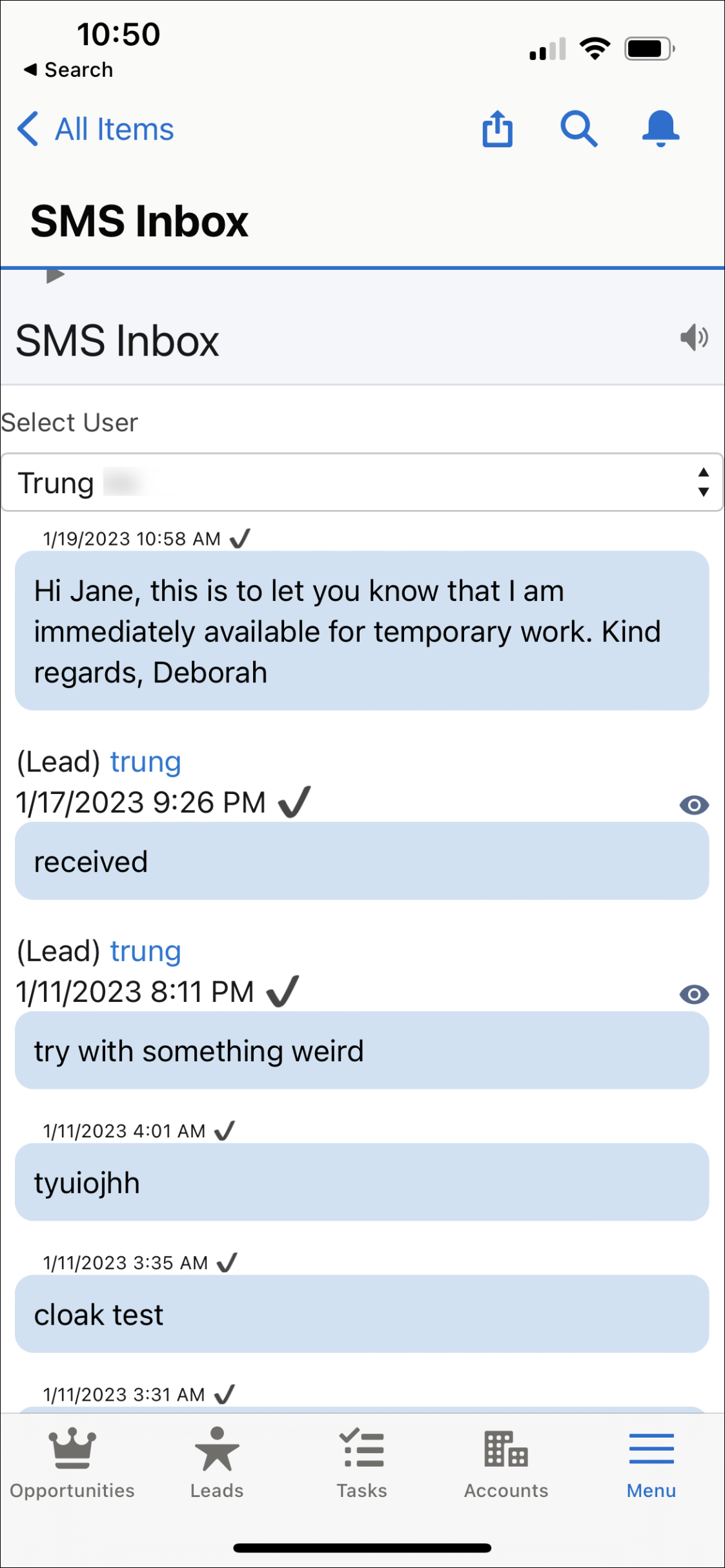 SMS inbox mobile app.
