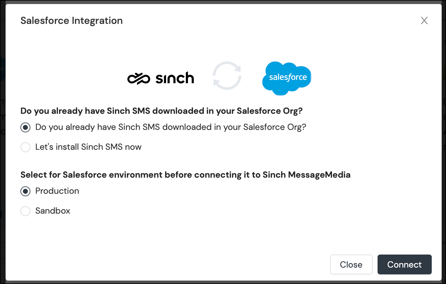 Salesforce integration environment.