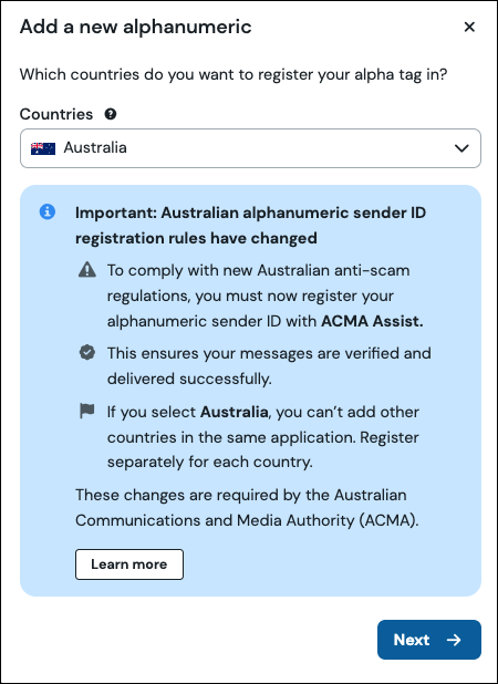 Australia | Alphanumeric sender ID Registration – Sinch MessageMedia