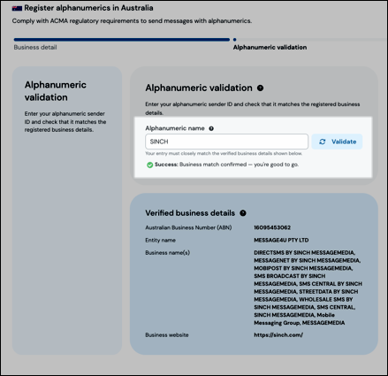 Australia | Alphanumeric sender ID registration - Direct customer flow ...