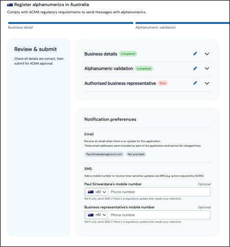 Review screen