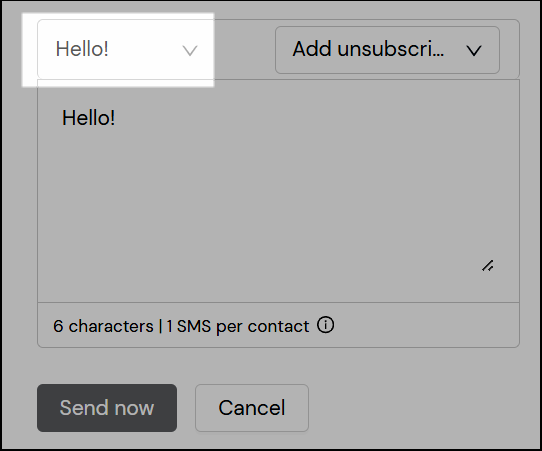 Screenshot of template dropdown.