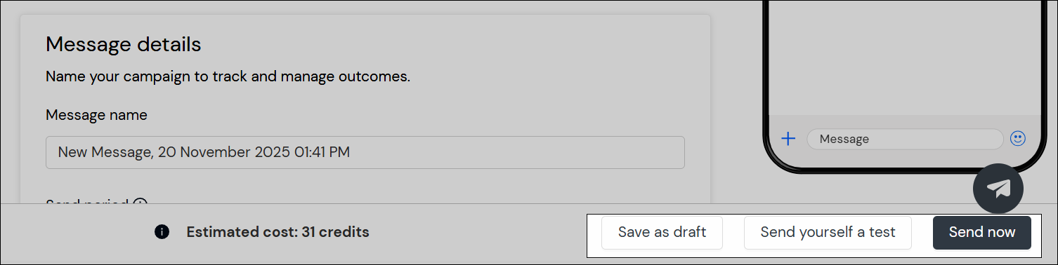 Send now button area in the campaign footer