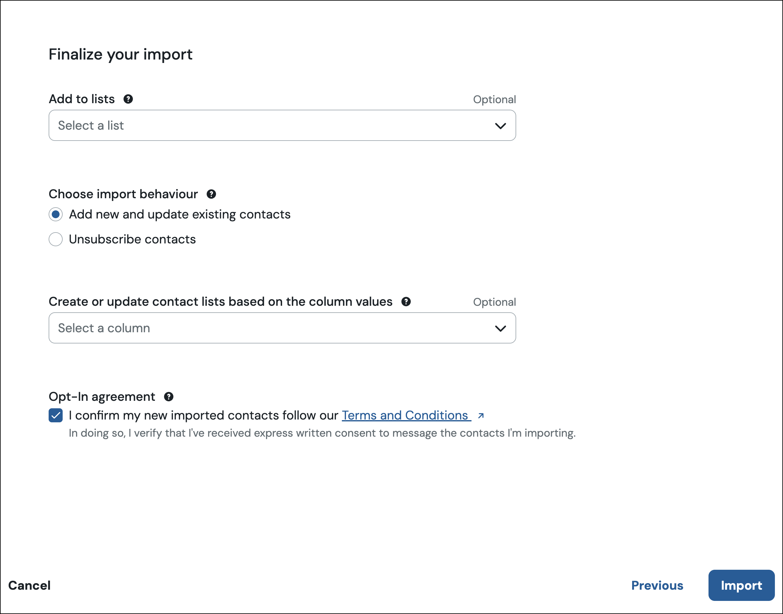 Finalize import screenshot