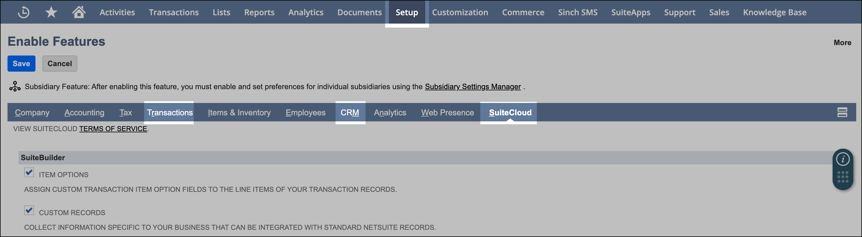 Enable NetSuite features.