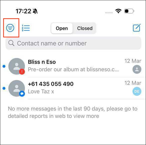 Filter menu navigation screenshot