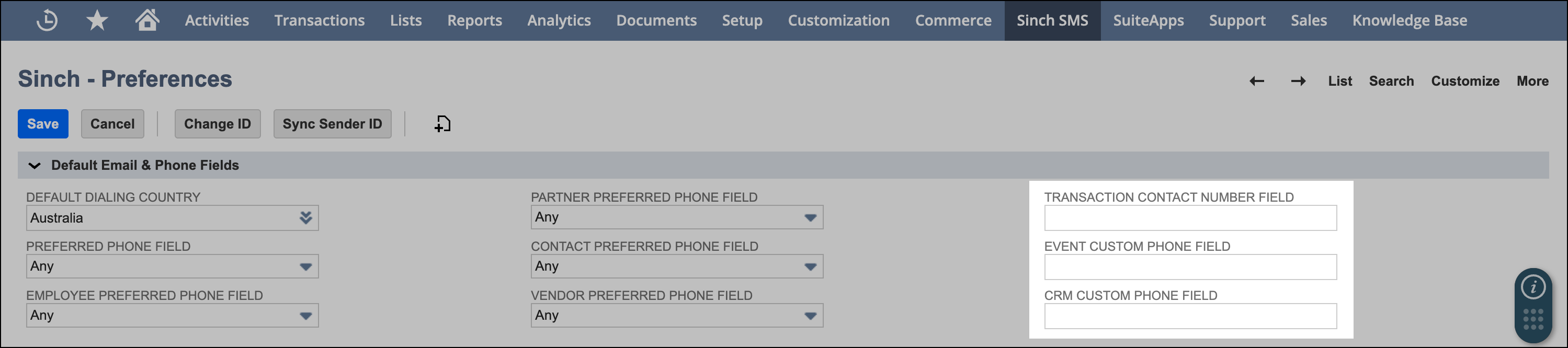 Custom phone fields.