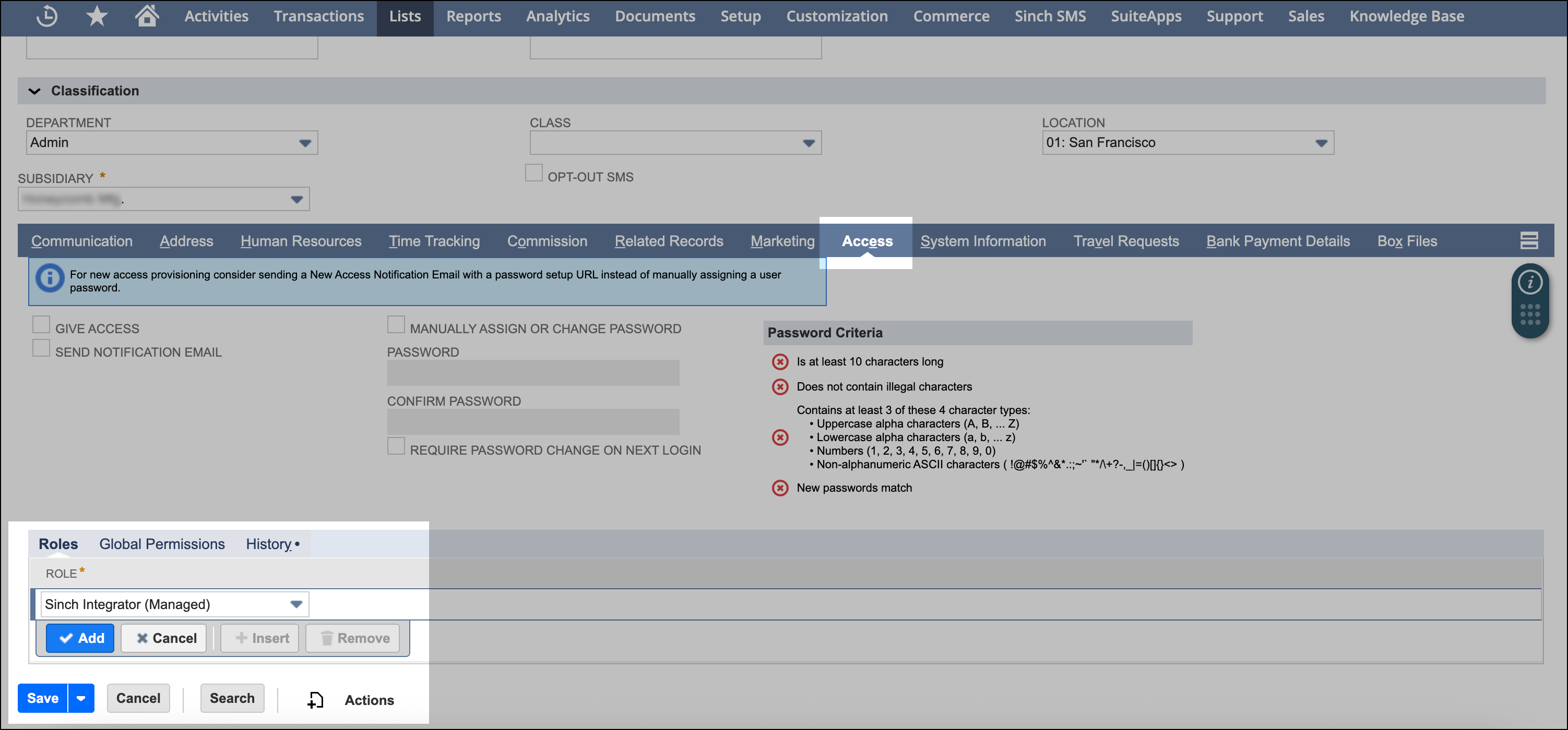 Add Sinch Integrator (Managed) Access.