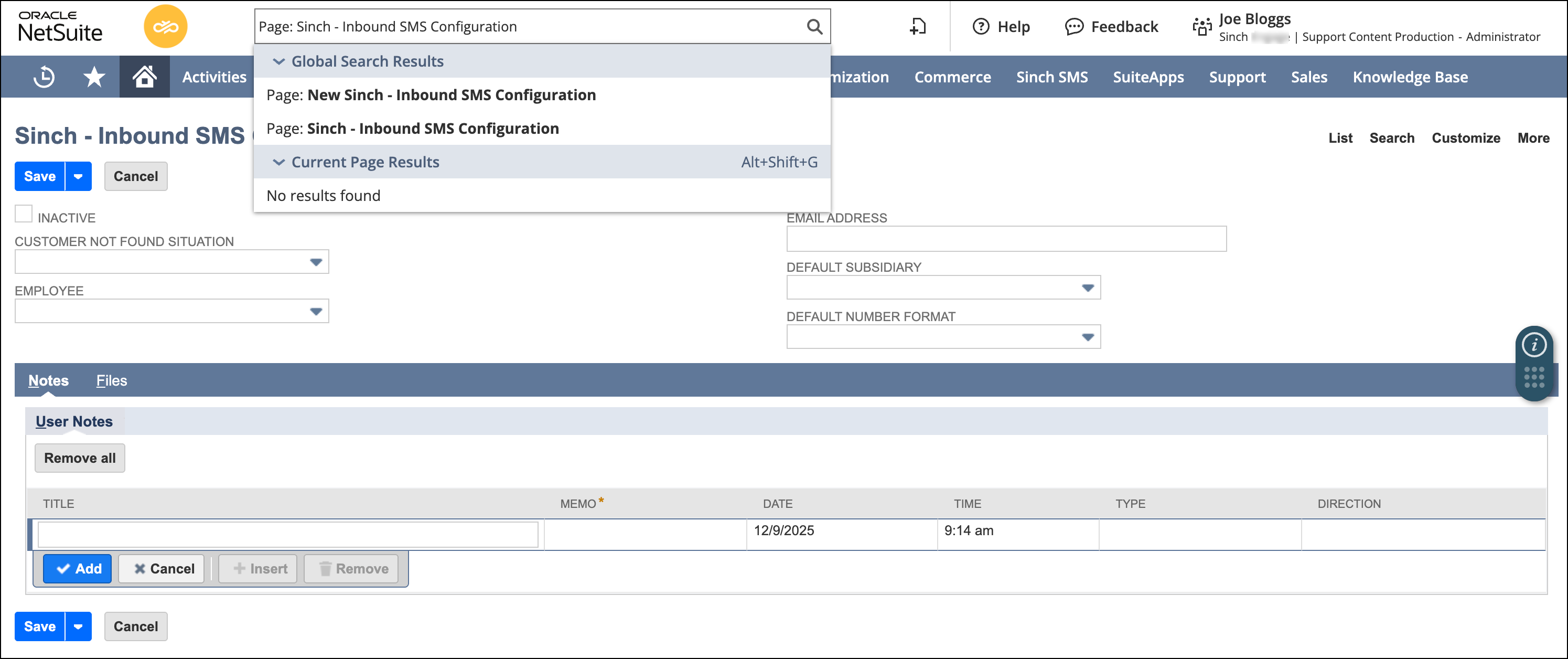 Configure unsolicited inbound message action.