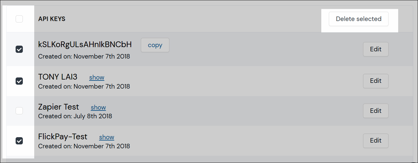 Delete selection checkbox navigation screenshot