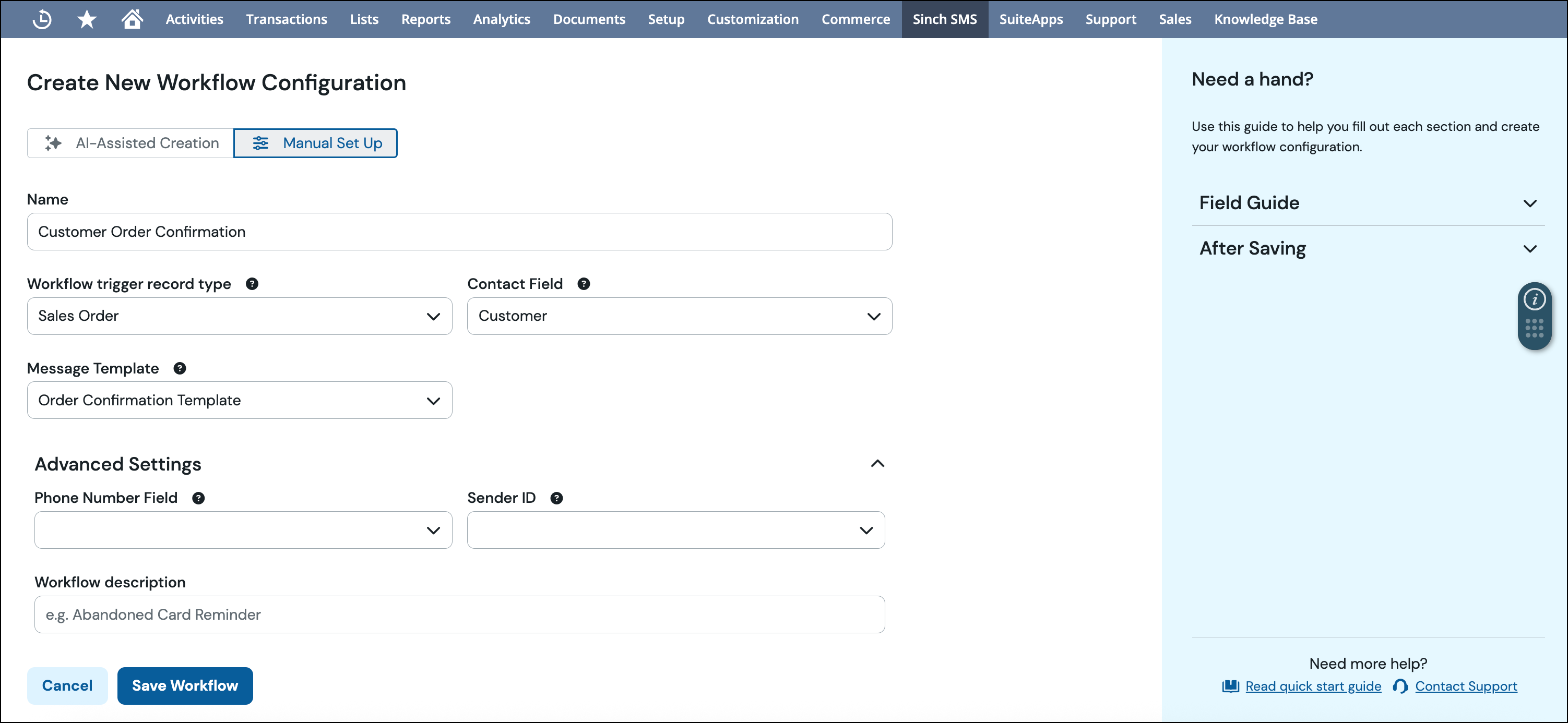 New Workflow configuration - Manual Set Up.