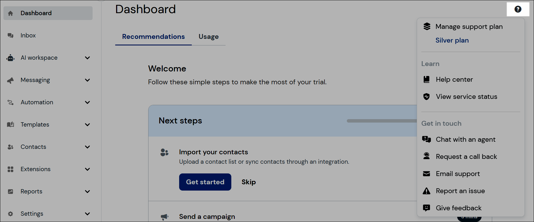 Help menu icon screenshot