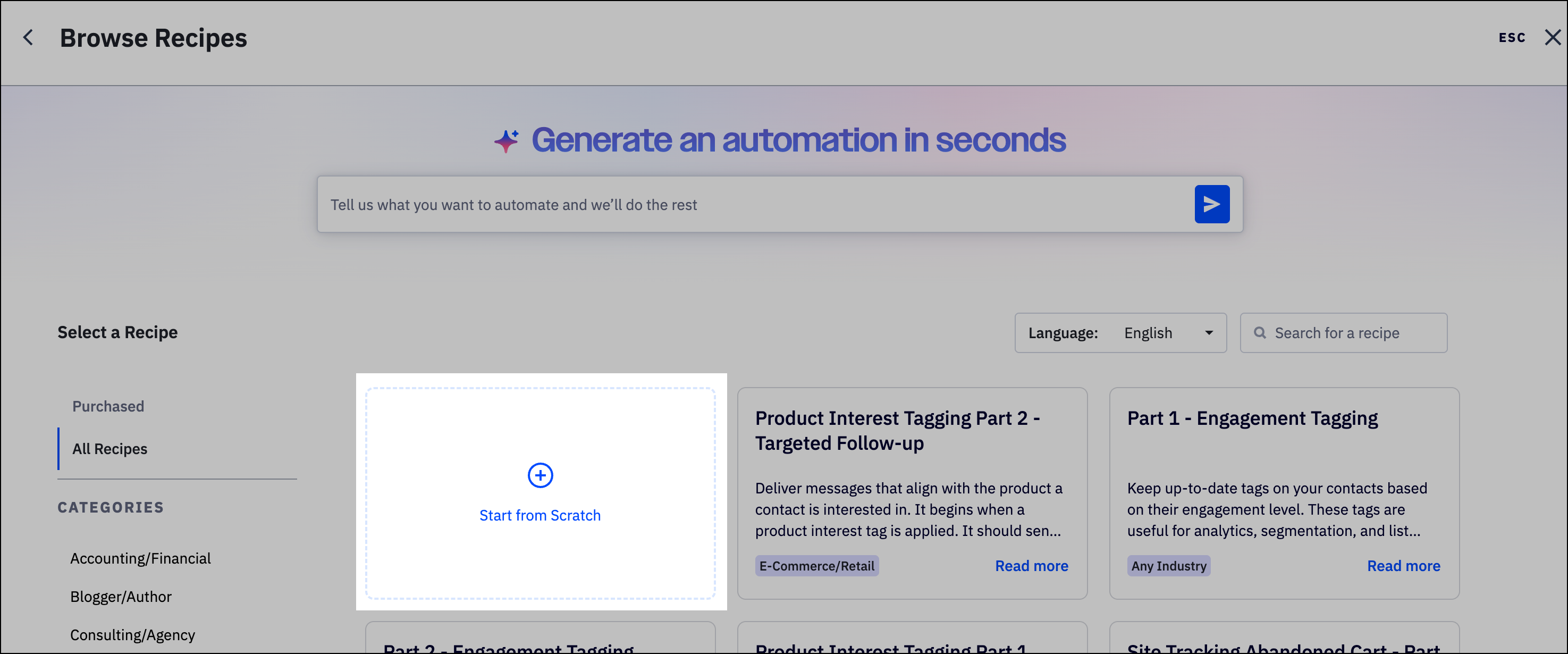 Start from Scratch automation option.