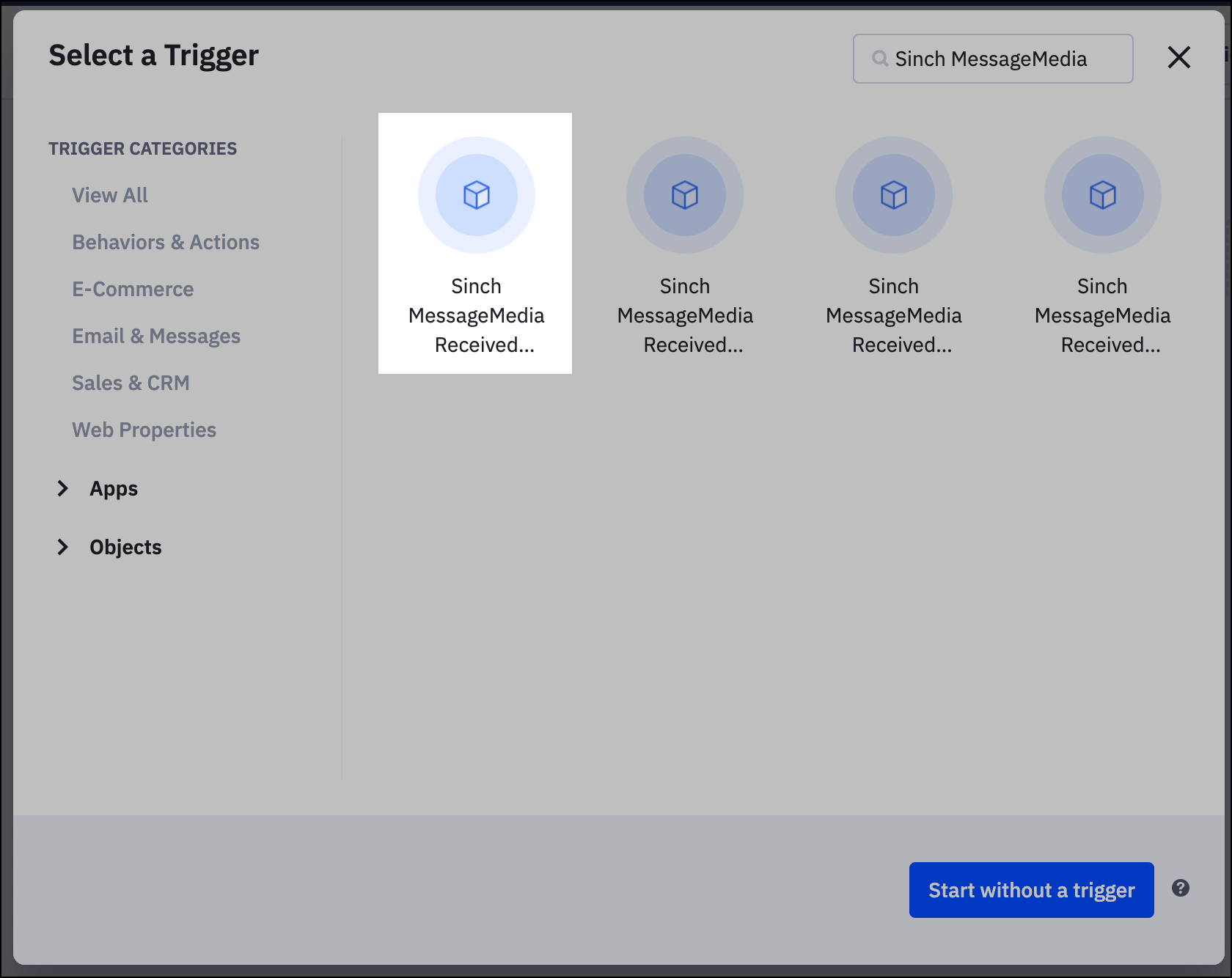 Sinch MessageMedia Received Message is Created trigger.