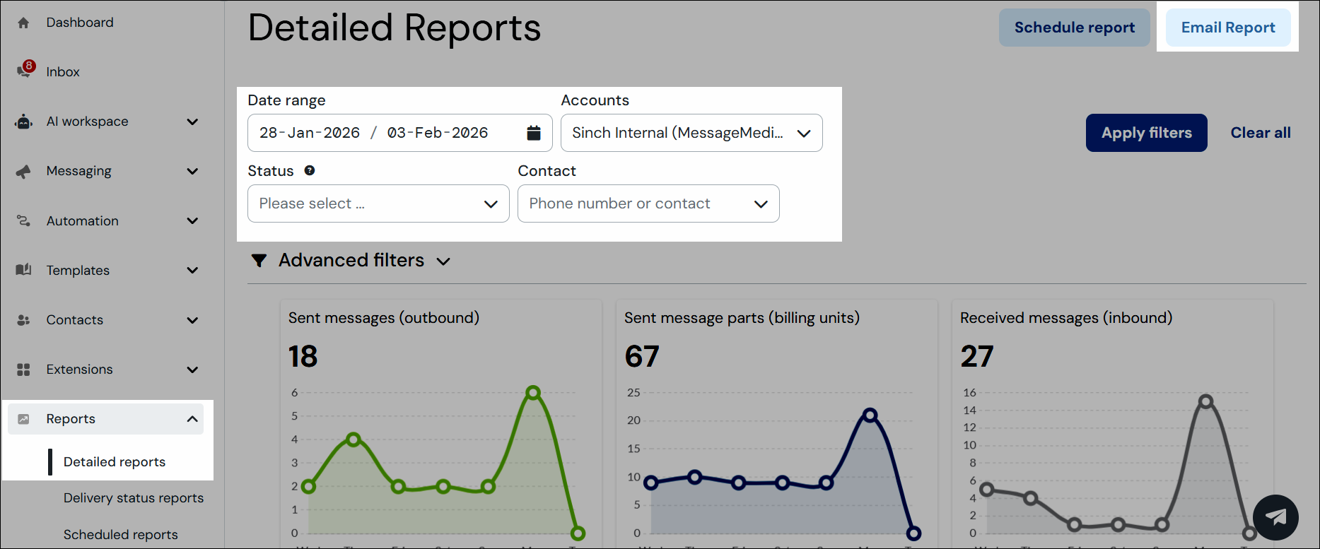 Exporting reports navigation screenshot.