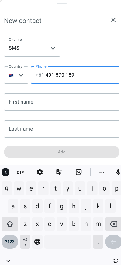 New contact details form screenshot.