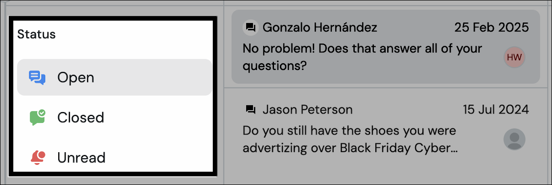Conversation status filter screenshot
