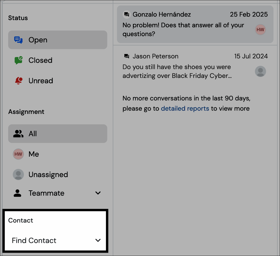 Contact filter screenshot