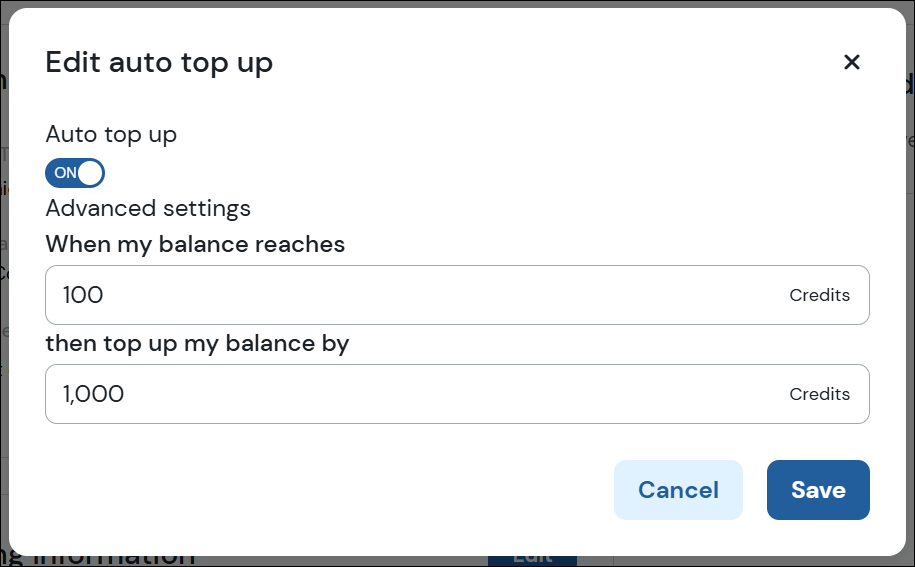 auto-top up modal screenshot