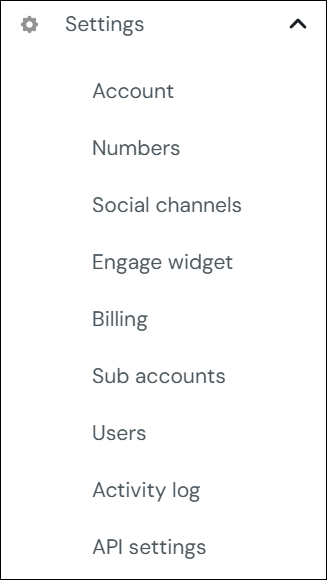 Account settings sections screenshot.