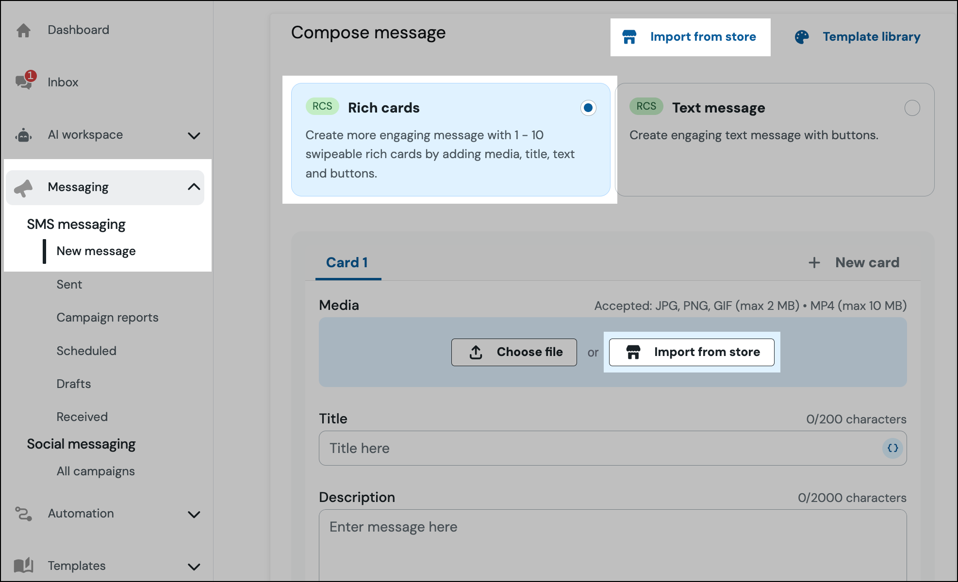 Ecommerce RCS Carousel import products.