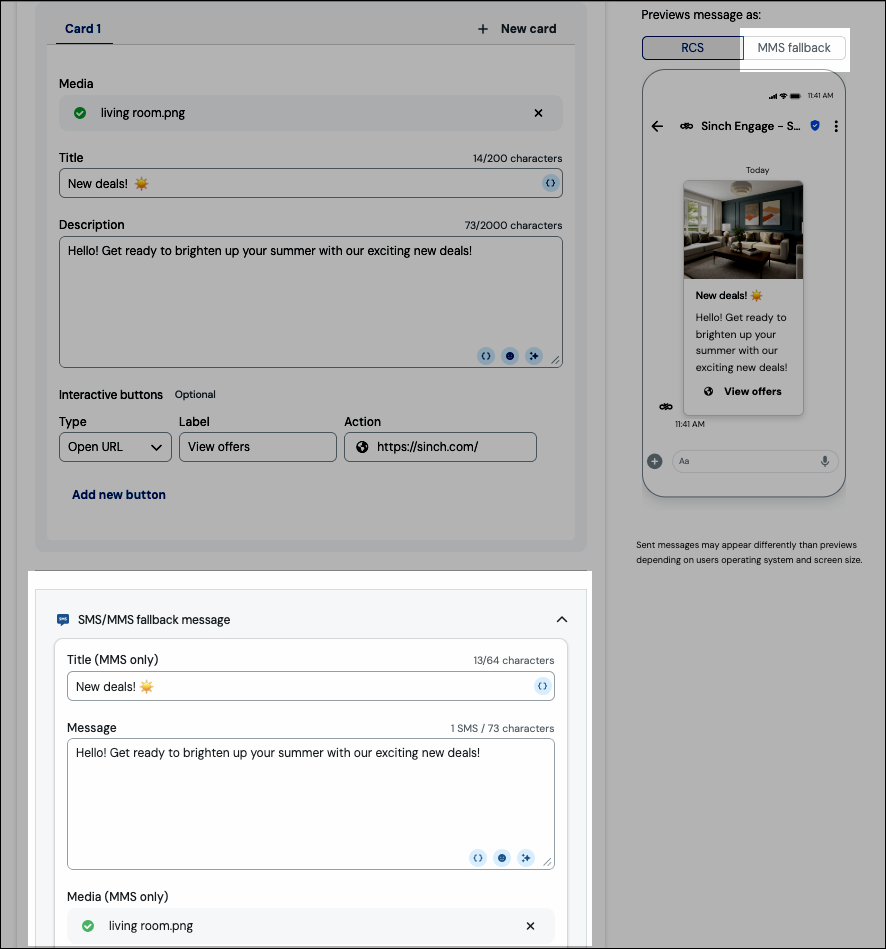 MMS/ SMS fallback screenshot