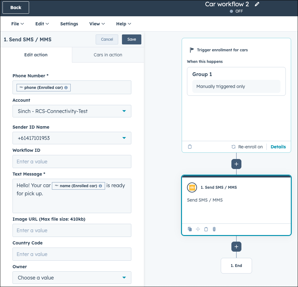 Custom object workflow configuration.