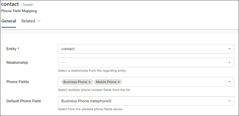 Dynamics Phone Field Mapping contact example.