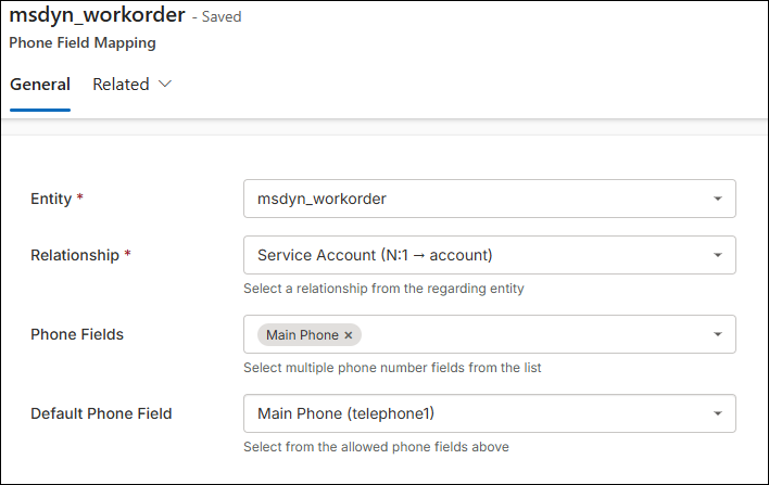 Dynamics Field Service Phone Field Mapping.