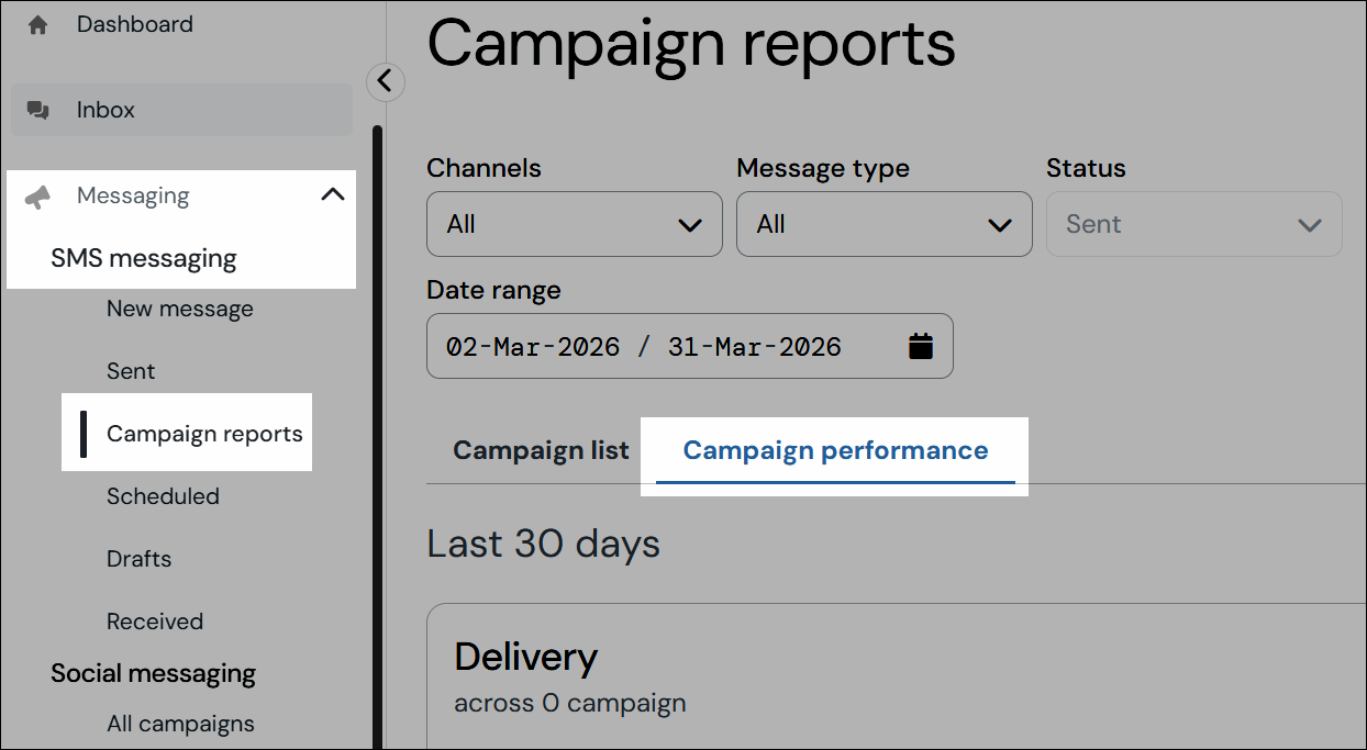 Campaign performance tab navigation