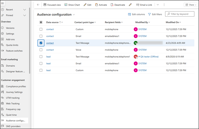 Customer Insights - Audience configuration.